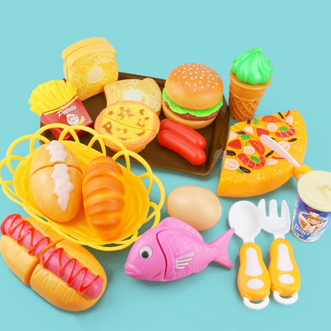 Children Kitchen Cutting Toys Pizza Hamburger Bread Fast Food Pretend Play
