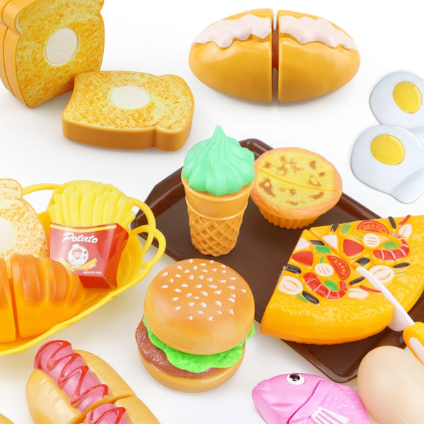 Children Kitchen Cutting Toys Pizza Hamburger Bread Fast Food Pretend Play