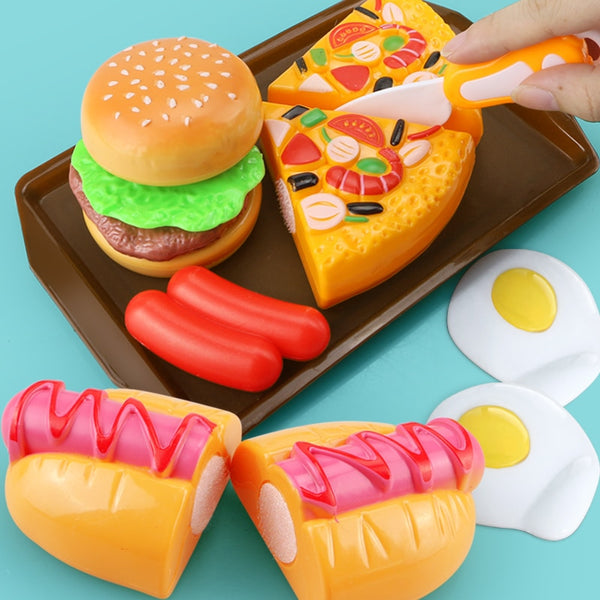 Children Kitchen Cutting Toys Pizza Hamburger Bread Fast Food Pretend Play